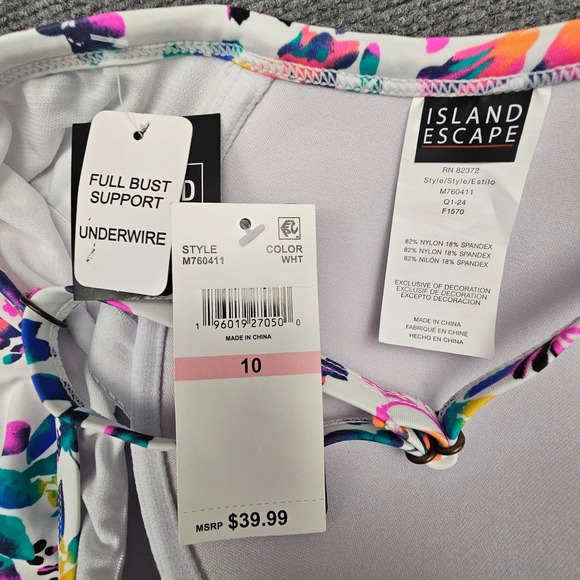 Island Escape Womens Tankini Top Floral Underwire Swimwear White Multi Size 10 - Picture 5 of 5